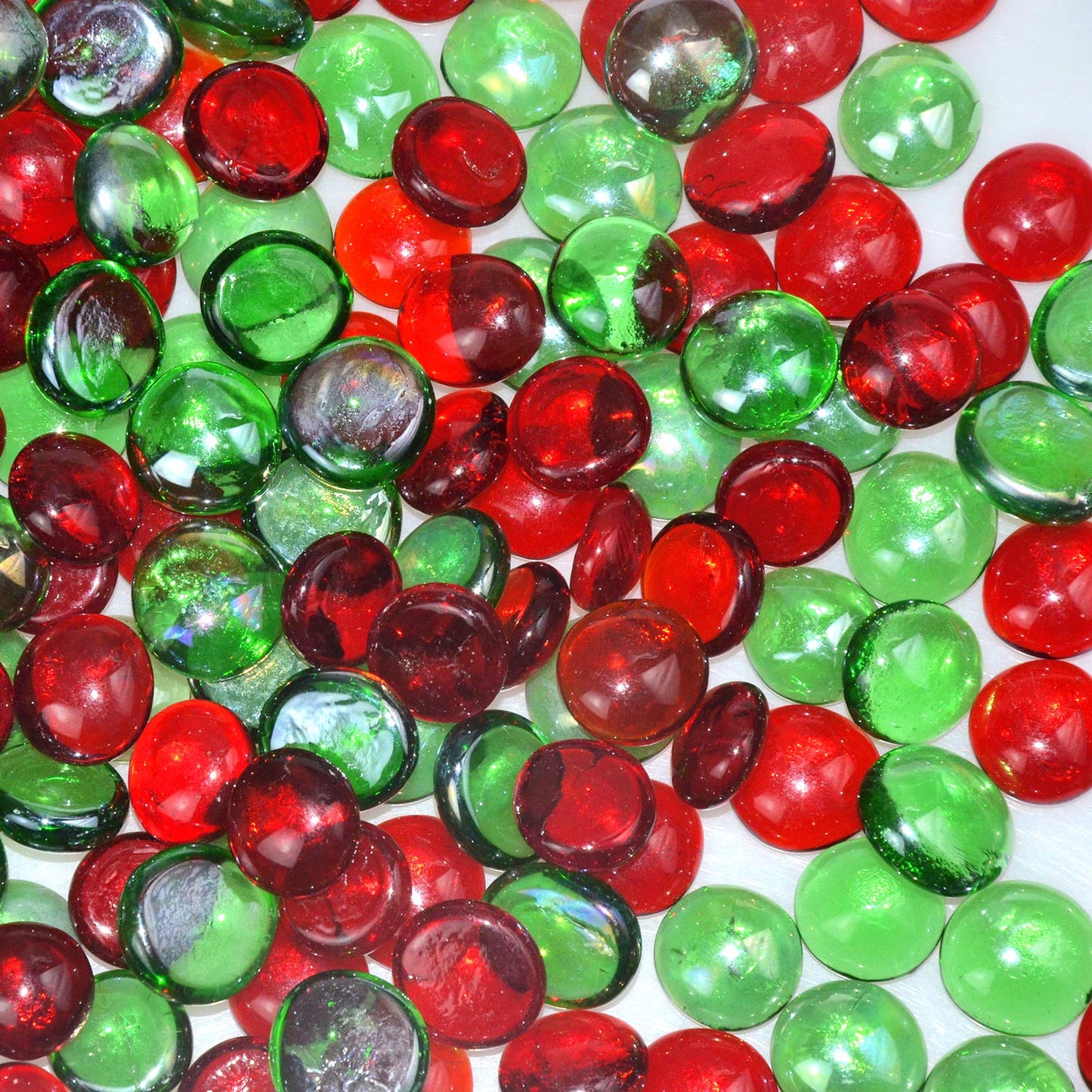 Kissvian Flat Glass Marbles/Gems/Stones/Beads for Home Décor Vase Filler Table Scatter Art Craft Aquarium – 2LB (17-20mm, Approx. 3/4") Red & Green