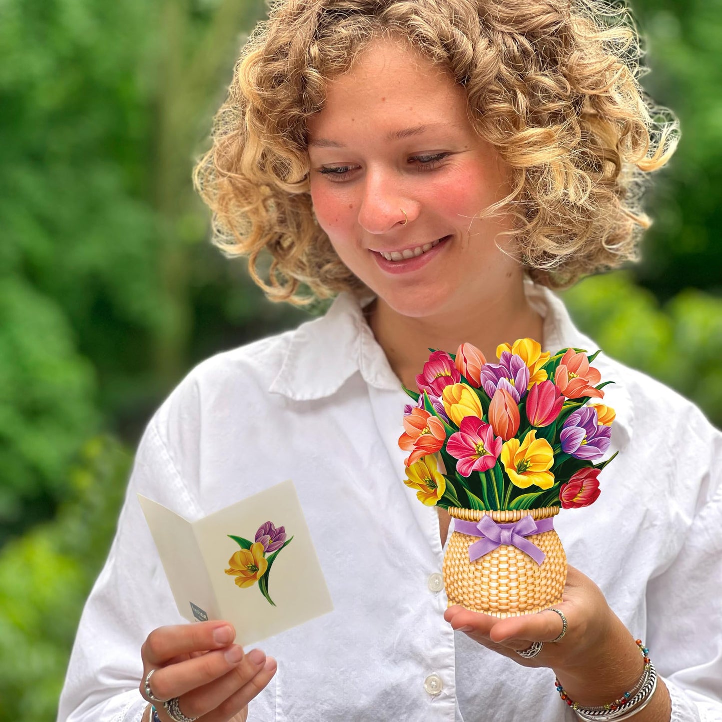 Freshcut Paper Pop Up Cards, Garden Favorites, 6 inch Mini Sized Paper Flower Bouquet 3D Popup Greeting Cards, Birthday Card, Thank You Card, Blank Notecards & Envelopes, Pack of 5