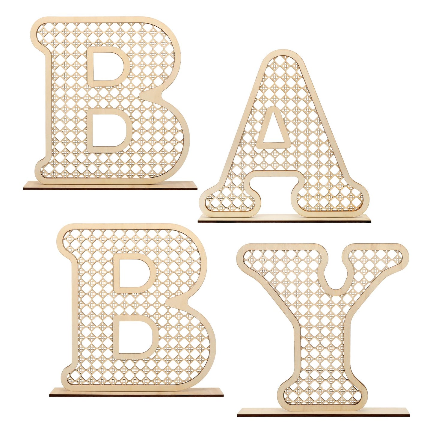 4 Pcs Wood Baby Letters - Boho Nursery Decor for Baby Shower | Rustic Alphabet Letter Home Decoration for Newborns & Birthday Gifts | Perfect Table Centerpiece for Toddler Girls & Boys