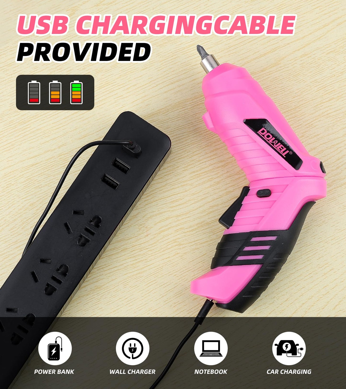 DOWELL Power Electric Cordless Screwdriver Set Rechargeable 3.6V Power Screwdriver Kit Tools for Women with 28pcs Accessories, Pink