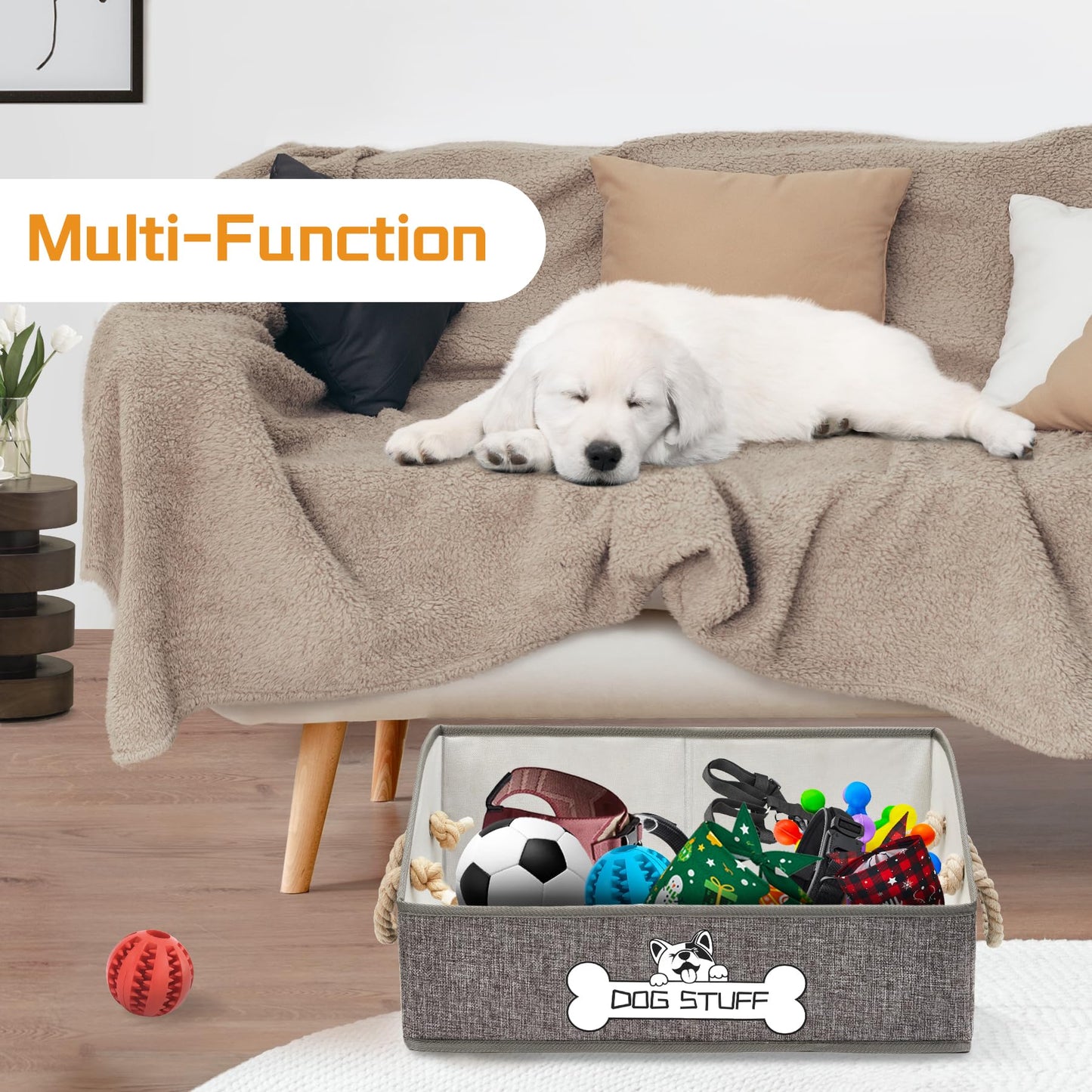 Thankspaw Collapsible Fabric Dog Toy Box and Storage Bin With Handle - Trapezoid Basket Chest Organizer for Pet Toys, Blankets and Accessories