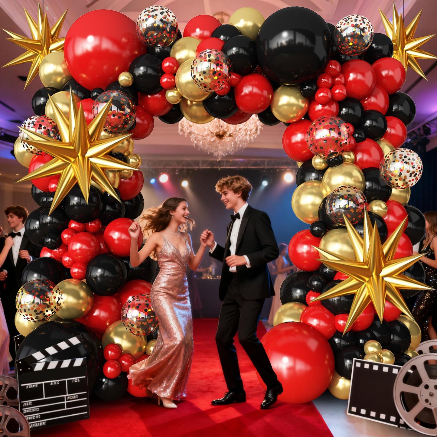 FYUVH Red Gold Black Balloons Arch Kit Garland for 2026 Graduation Decorations Grad Party Birthday Red Carpet Casino Theme Race Car Birthday Anniversary Party Decorations