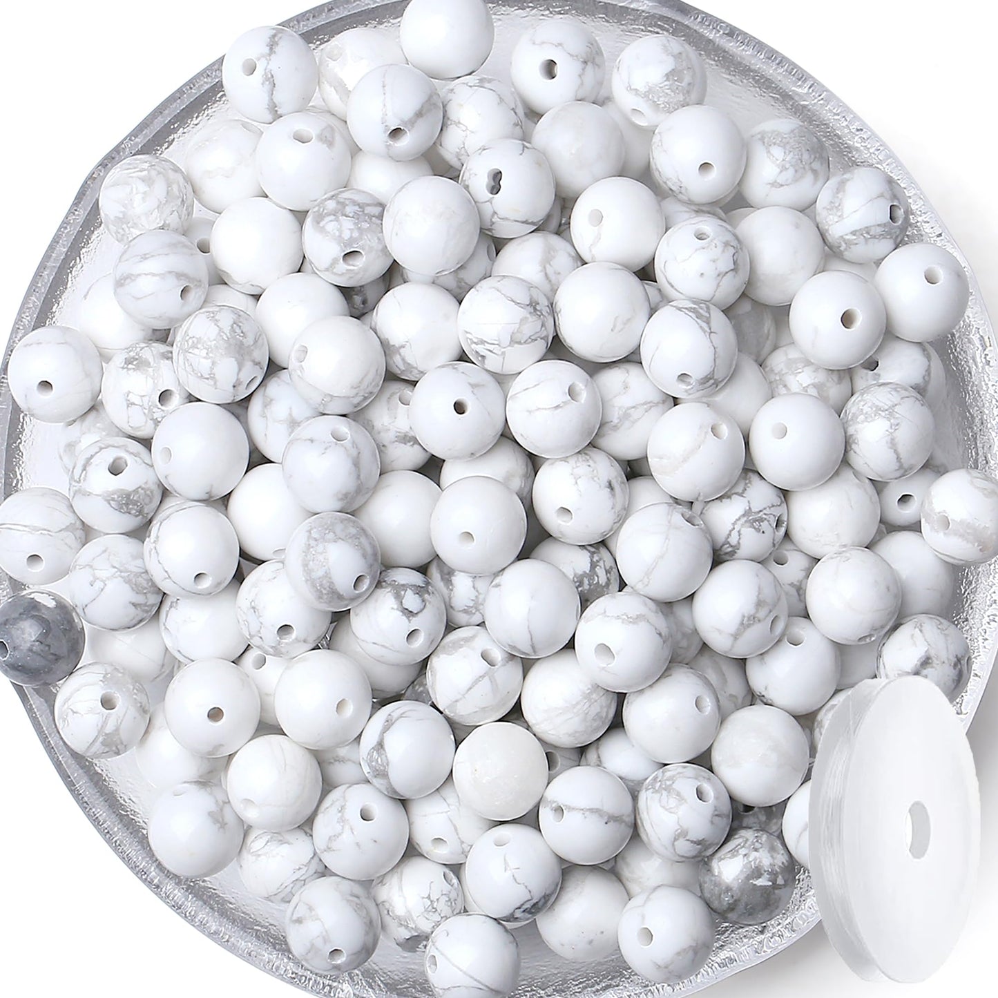 QINJIEJIE 100PCS Howlite Beads 8mm Natural Beads Round Loose Gemstone Bead for Bracelet Beading Crystal Jewelry Making DIY Necklace Earrings 0.32"