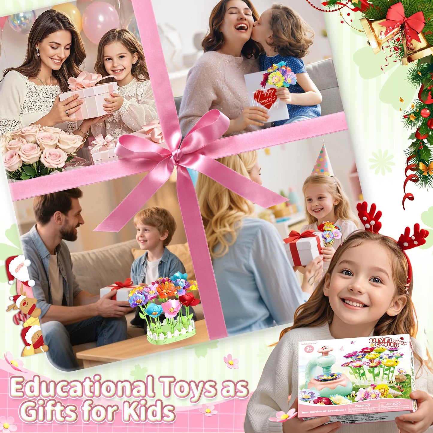 Euclidean Cube Flower Bouquet Making Kit, DIY Flower Bouquets Craft Toys for Kids, Arts & Crafts Educational Activity Set for Girls Toddler, Birthday Gift for 4 5 6 7 8+ Year Old Girls and Boys
