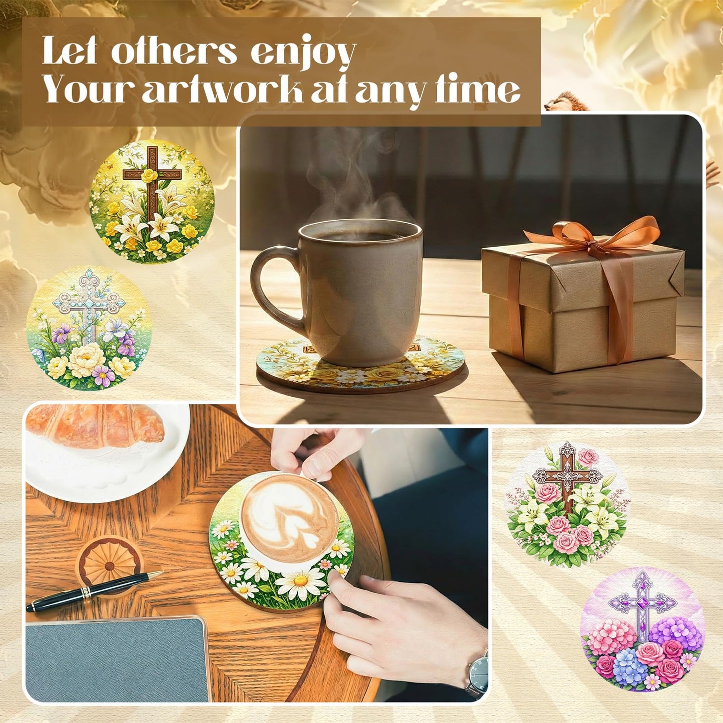 Reallnaive 45 Pcs Cross Wooden Coasters Painting Kit, 4 Inch Paint Your Own Christian Coasters with Markers, Religious Easter Arts and Crafts for Adults Women Seniors Elderly Crafters Gifts
