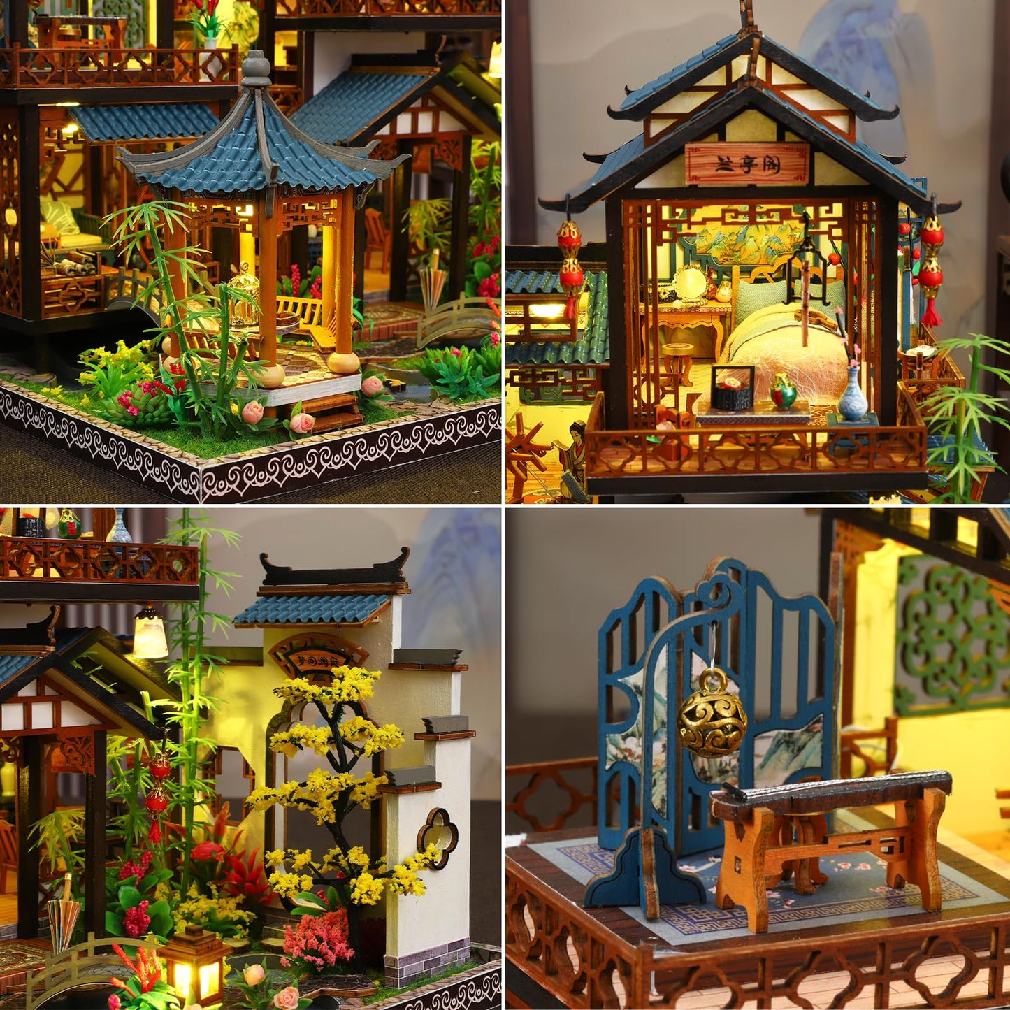 Plustopoy DIY Miniature House Kit: Villa Tiny House Kit with LED Light - DIY Wooden Dollhouse Miniature Kit for Adults Teen, Wooden Crafts Vintage Courtyard Doll House Kit, Great Handmade Crafts Gift