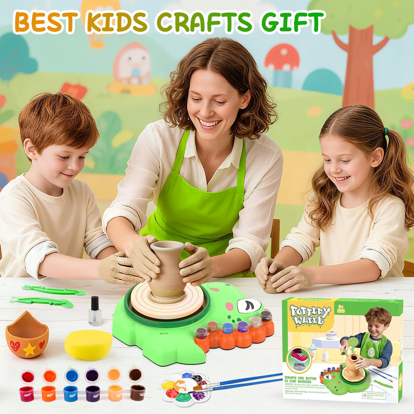 Pottery Wheel for Kids, Complete Pottery Painting Craft Kit, Arts and Crafts for Kids Ages 8-12, Art Supplies for Kids Toys Boys Birthday Christmas Gift for 6 7 8 9 10 11 12 13 Year Old, Green