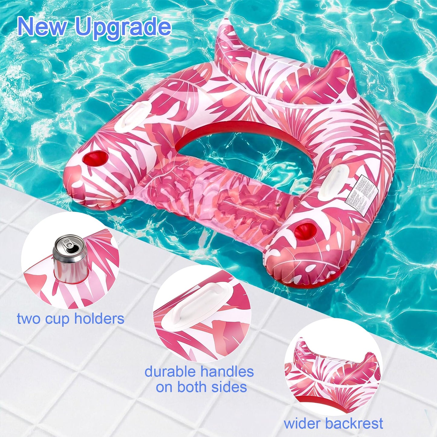 Korlon Inflatable Pool Floats Adults, 2 Pack Pool Float Chair for Adults, Inflatable Float Chair Adult with Cup Holders & Handles for Swimming Pools Adult Party, Beach, Lakes