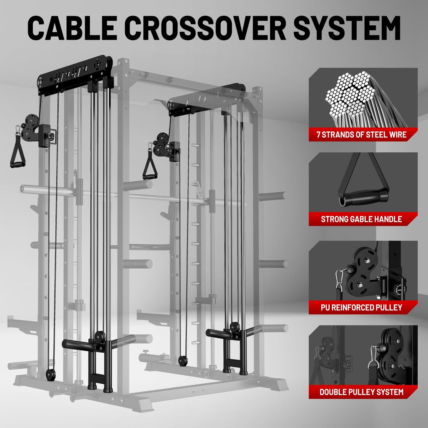JELENS Smith Machine for Home Gym, Multi-Function M12 Power Cage, Squat Rack with Smith Bar and More Attachment (Black, 190LB Black Weights Package)