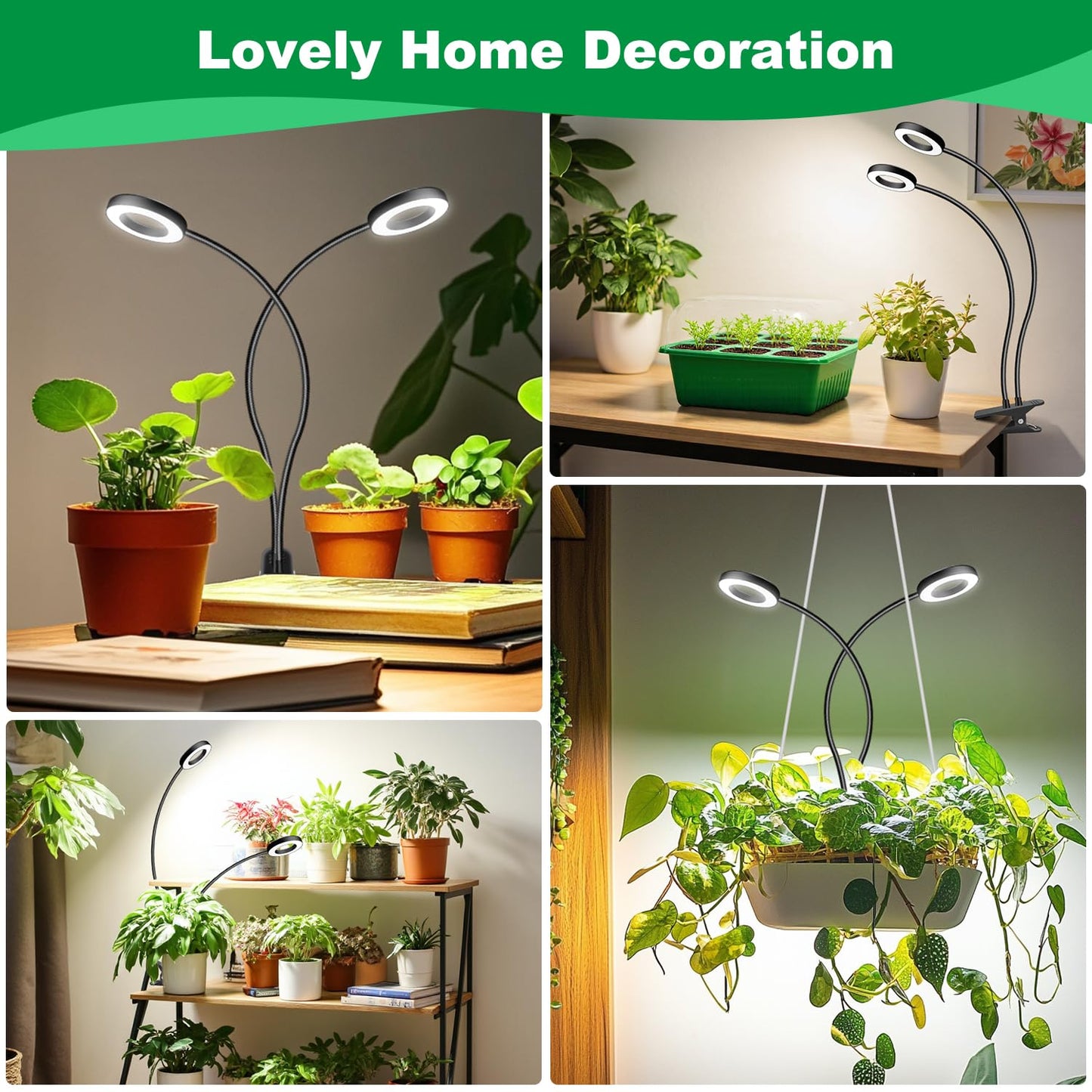 Eurbolan Grow Lights for Indoor Plant, Halo LED Grow Light with Clip, Upgrade 96 LEDs Clip On Plant Lights, Full Spectrum LED Plant Growing Lamp with 3 Modes & 5 Dimmable Levels, Auto Timer 6/12/16H.