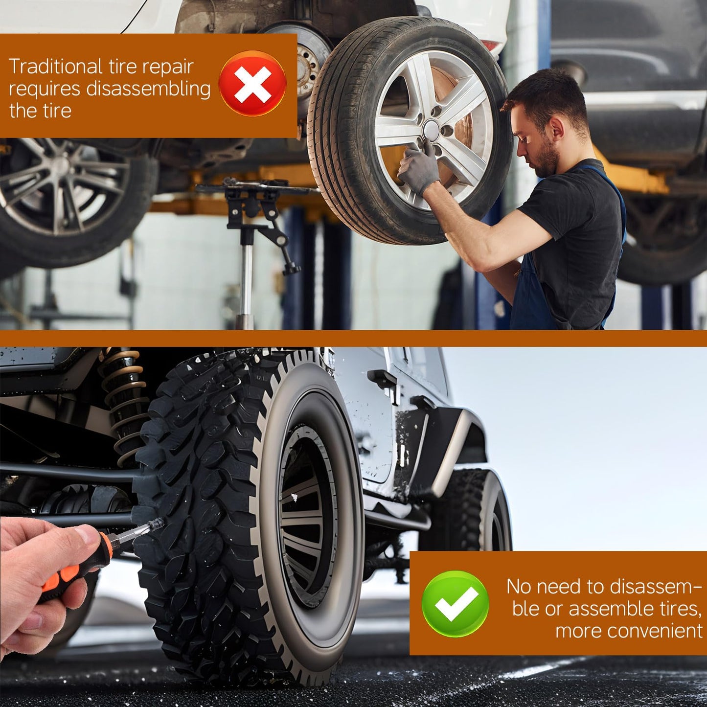CalamariKey 100PCS tire Screw Plug Repair kit – No Tire Removal Needed, tire sidewall Repair kit, Patch Plug Tools & Portable Storage Bag – Quick Flat Tire Fix for Car, Truck, Motorcycle & SUV