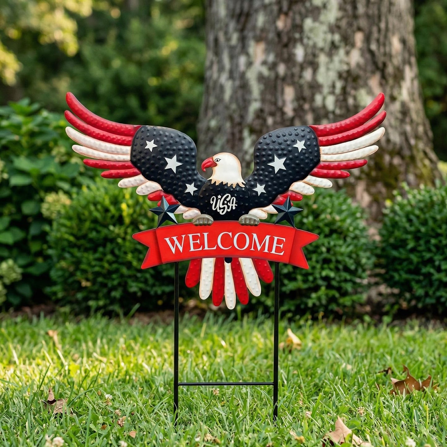 4th of July Decorations Outdoor,37" Americana Eagle Metal Decorative Garden Stakes for Memorial Day Independence Day Patriotic Garden Decor, Red White Blue 250th Anniversary Welcome Yard Signs