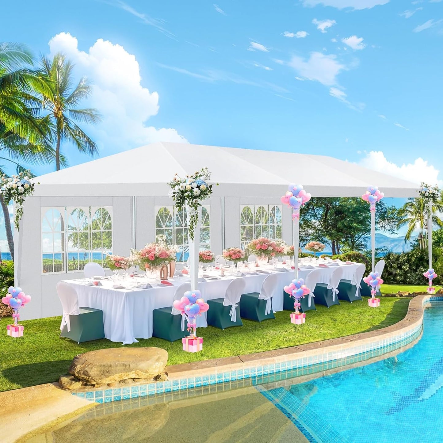 HOTEEL 10x30FT Party Tent with 8 Removable Sidewalls for Parties, Carpas para Fiestas Easy Set up, Weddings, BBQ, Baby Shower, Waterproof Outdoor Event Canopy, Patio Camping Gazebo, White