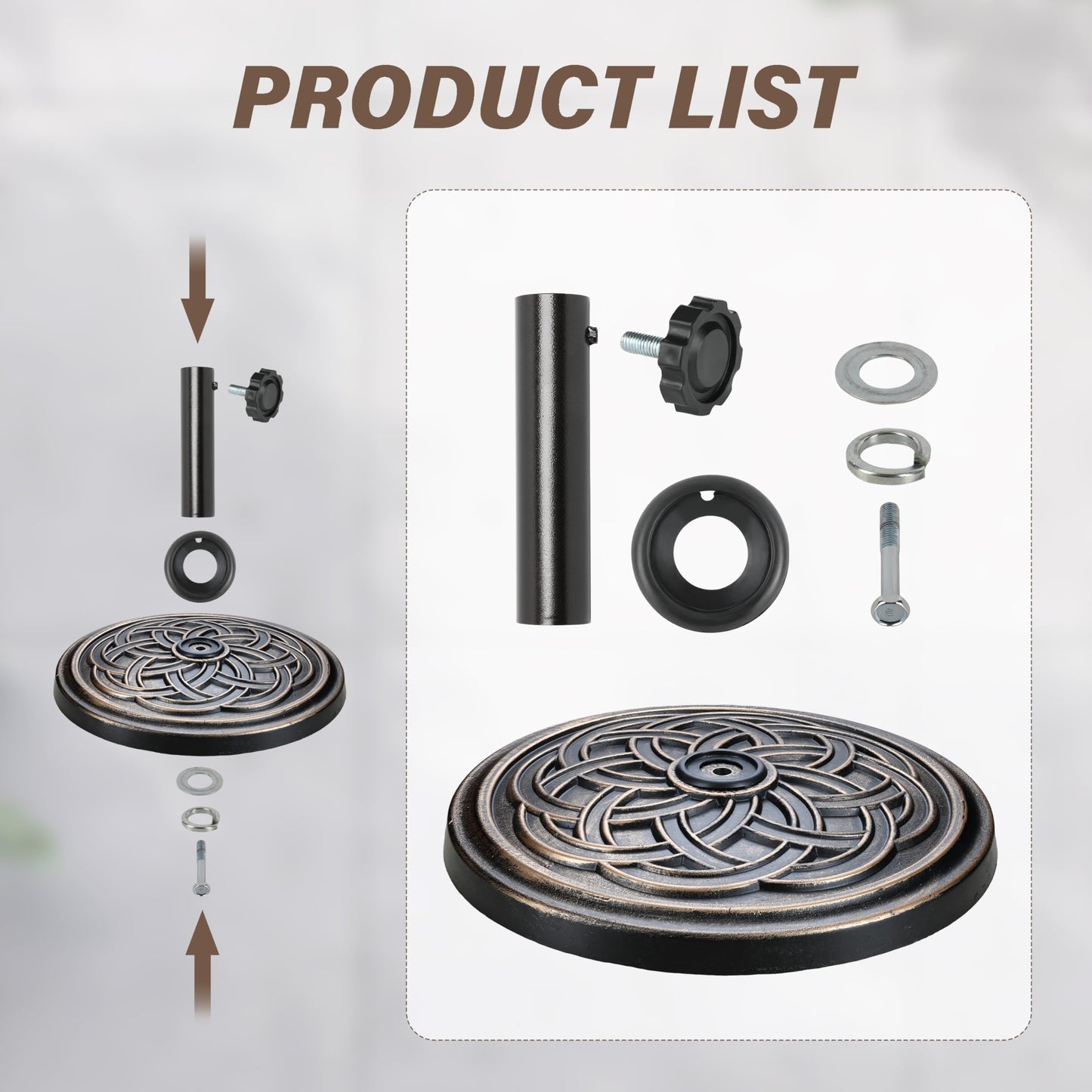 HealSmart 24.2 lbs Heavy Duty Umbrella Base 17.72" Round Patio Umbrellas-Stand for Outdoor, Lawn and Garden, Bronze