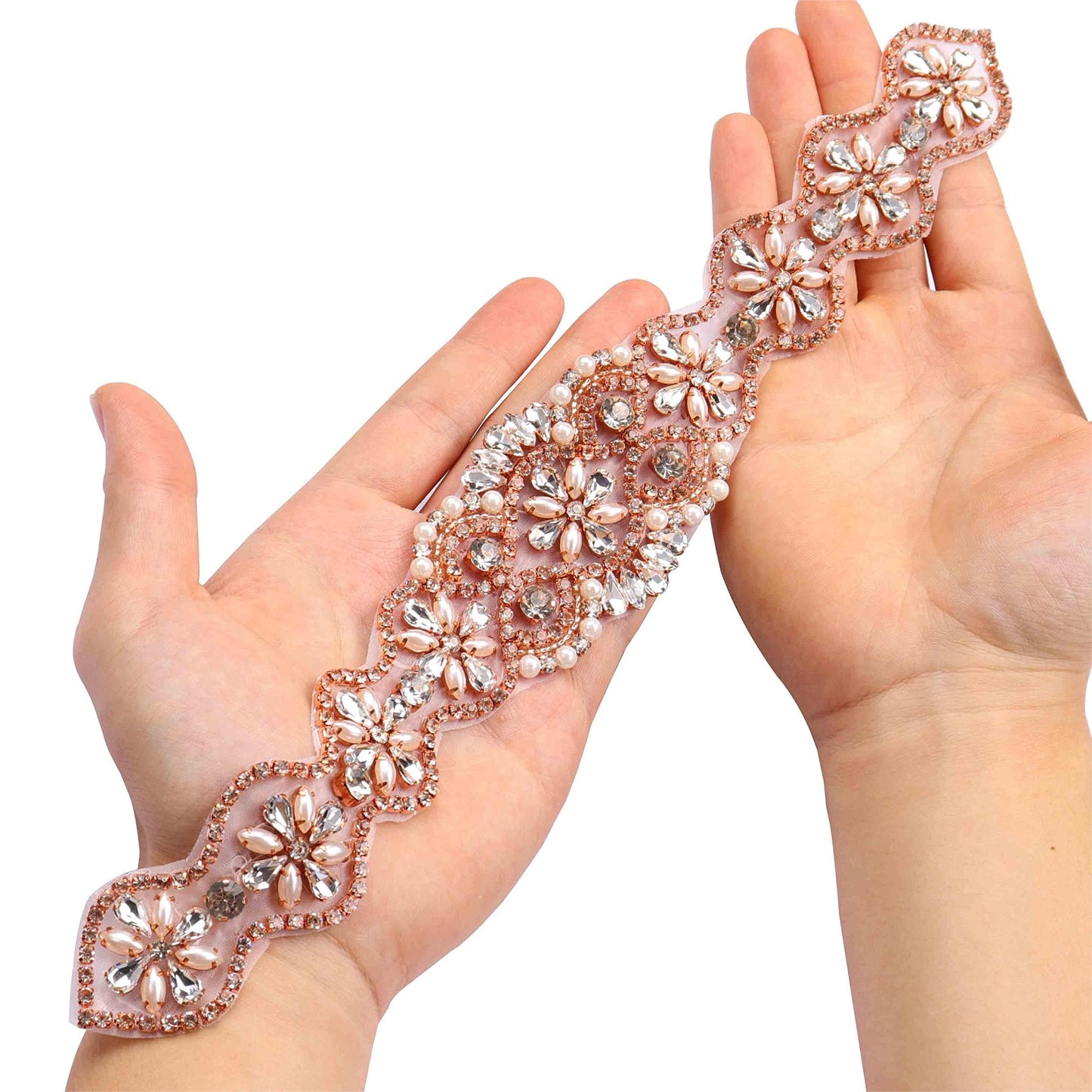 Pardecor Rhinestone Applique Wedding Bridal Sash Belt Dress Belt Sashes For Wedding Dress Crystal (181 Rose Gold)