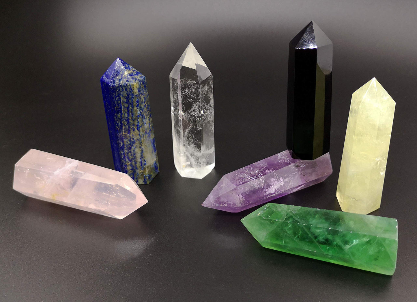 Healing Crystal Wands Point Faceted Prism Bars for Reiki Chakra Meditation Therapy Deco (Set of 7 Wands)