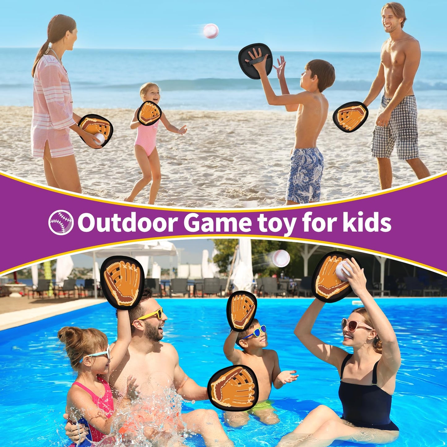 SpringFlower Catch and Toss Game, Outdoor Sport Game Toy for Toddlers Kids, Stick Ball Catch Set Toy Gifts for Boys & Girls,Kids Baseball Beach Outdoor Indoor Pool Game