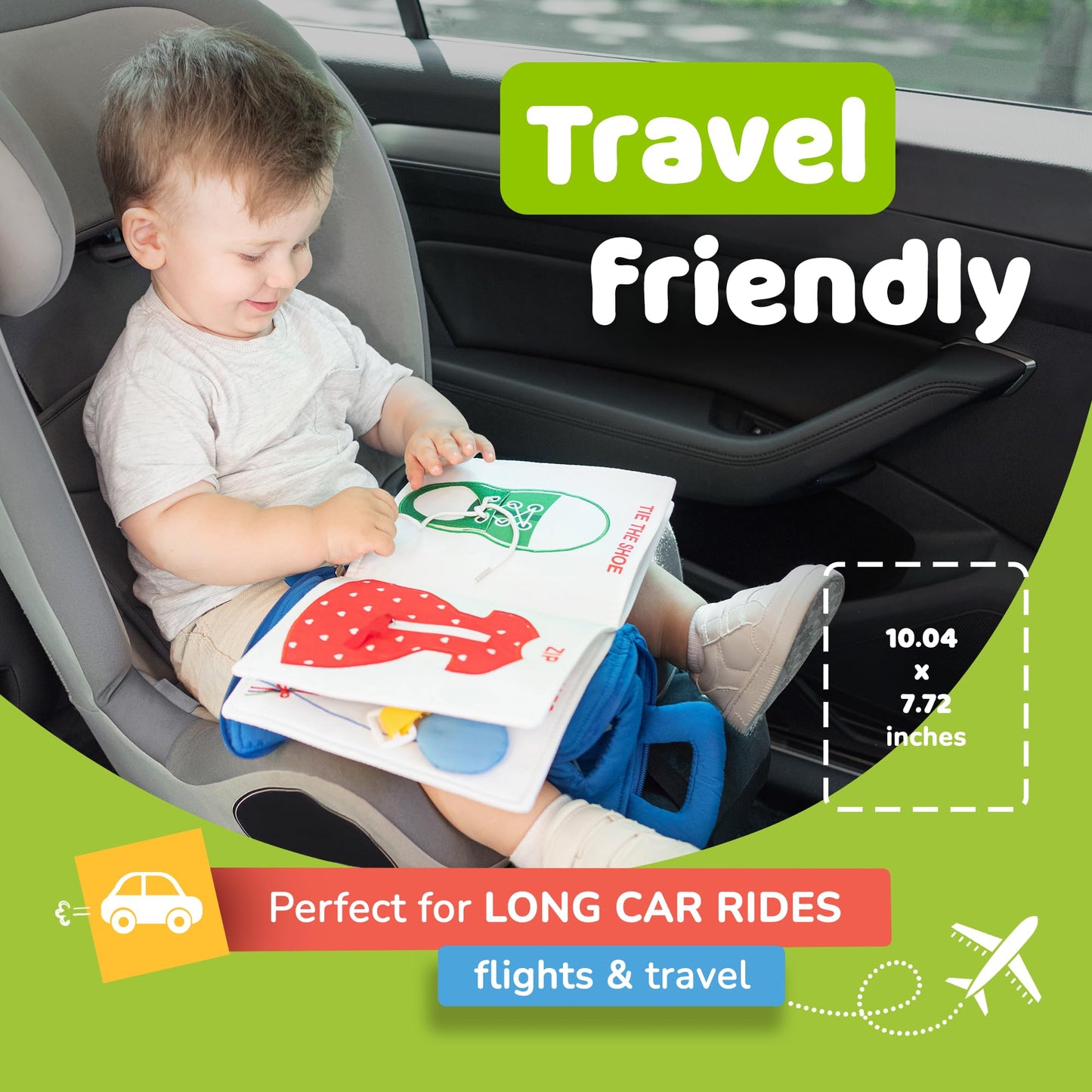 deMoca Toddler Travel Toys for Airplane and Car Rides, Quiet Busy Book for Toddlers 1-3, Plane Toys for 1 Year Old, Montessori Activity Book with All Parts Attached, Screen