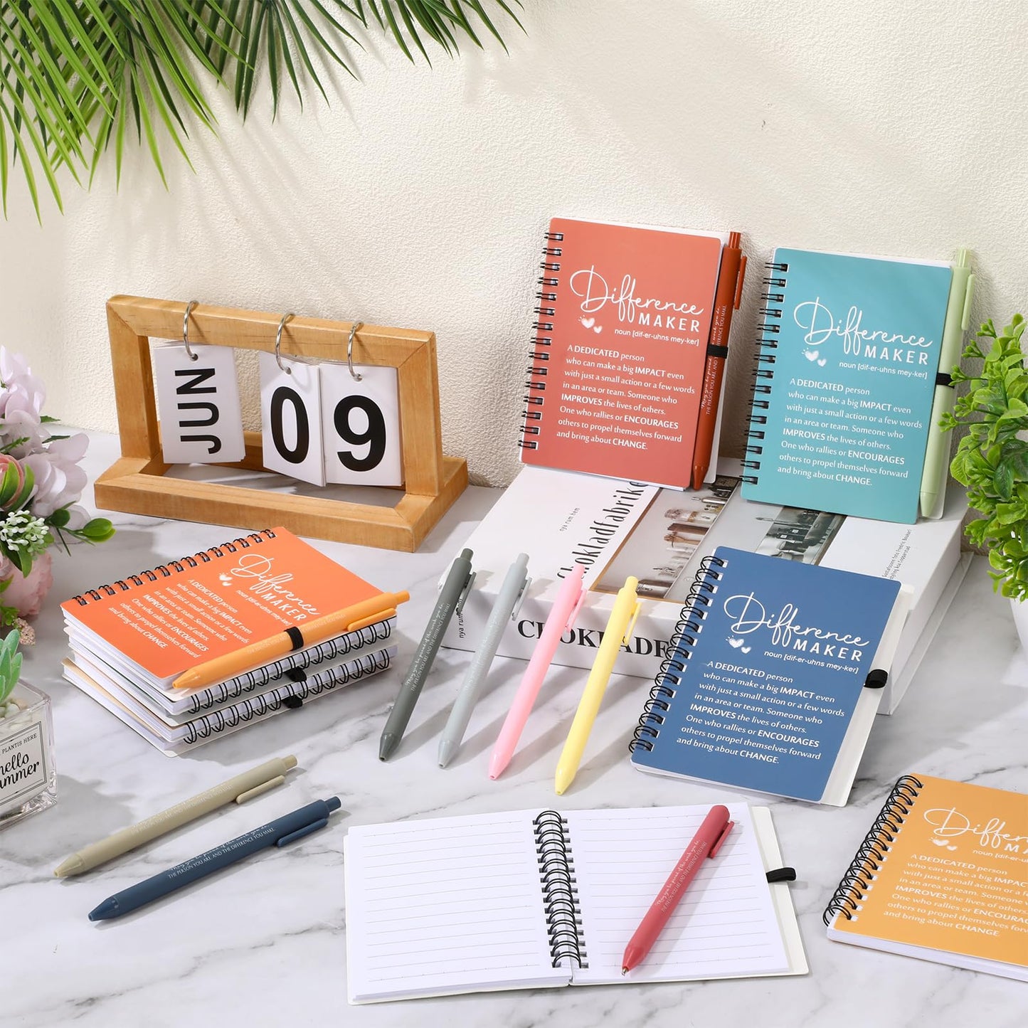 Resurhang 10 Sets Difference Maker Employee Appreciation Gifts Bulk Inspirational A6 Spiral Notebooks Journal with Ballpoint Pens for Teacher Nurse Volunteer Coworker Staff Team Gifts (Morandi Colors)