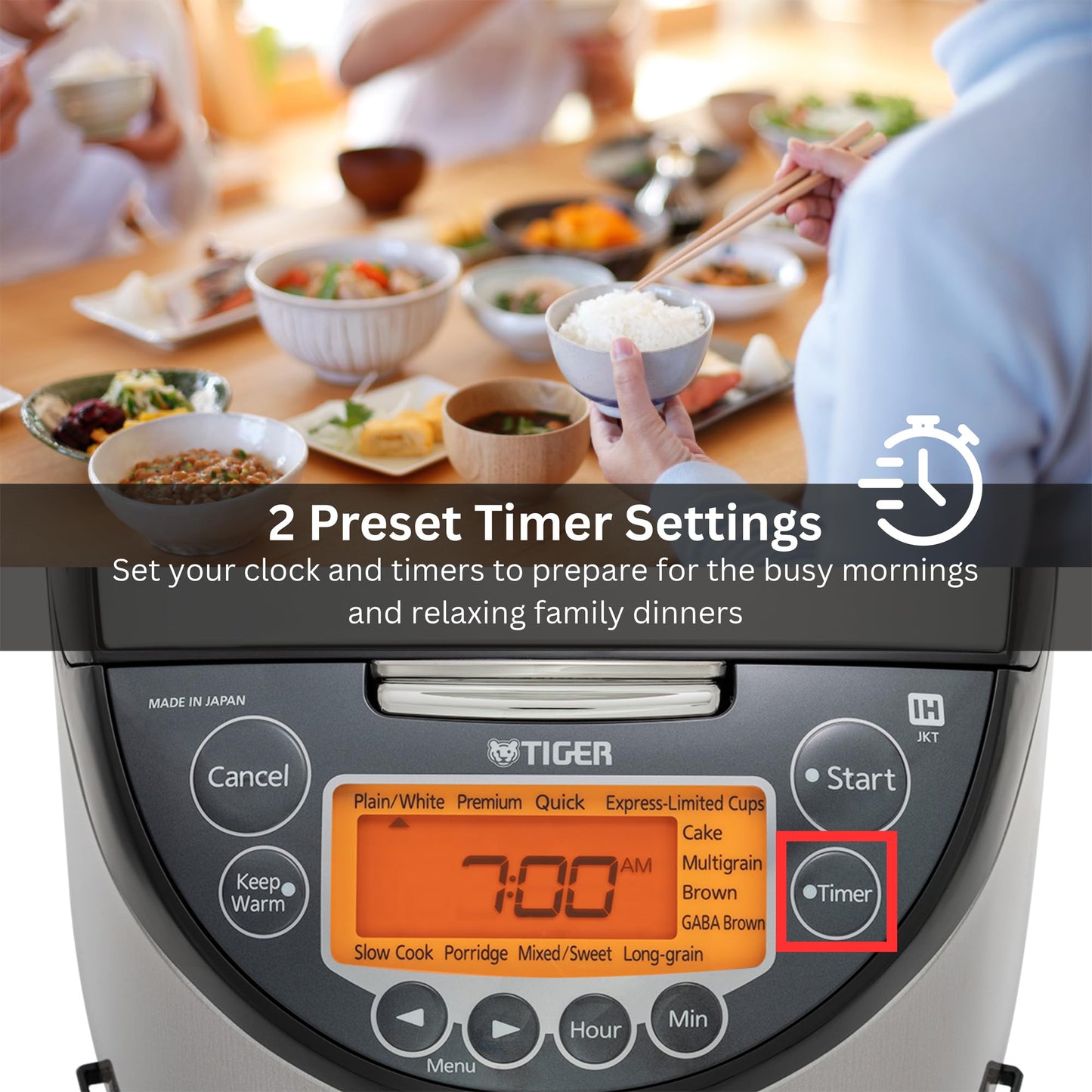 Tiger JKT-D Multi-Functional Induction Heating (IH) Electric Rice Cooker with 12 Cooking Settings (Silver Black)