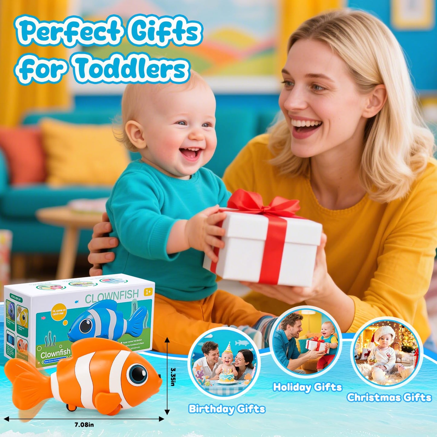 Crawling Fish Baby Toys, Novelty Tummy Time Toys for Babies 6-12 Months, Magic Swinging Fish Crawling Toys for Infant Toddler Learning Crawl Walking Dancing Goodie Bag Stuffers 1st Birthday Gift