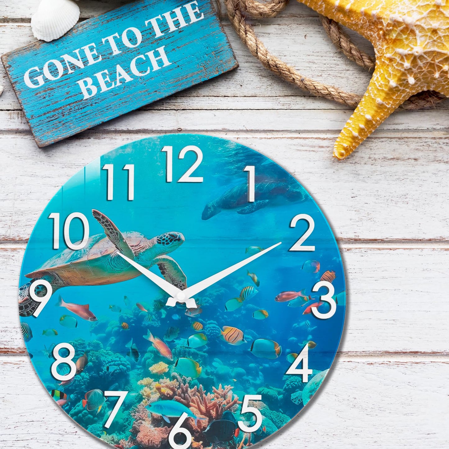 Crosstime Outdoor Clock Waterproof - 12" Sea Turtle Blue Ocean Beach Coastal Decor Indoor Outdoor Wall Clock for Patio, Pool, Garden, Backyard, Bathroom