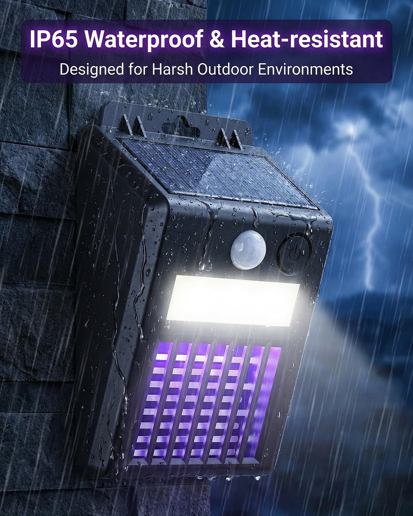 Peepst Solar Bug Zapper Outdoor - 2-in-1 Waterproof Cordless Mosquito Zapper with 3 Modes, Motion Sensor Light & UV Light, Rechargeable Mosquito Killer Lamp for Patio Yard Garden (Black)