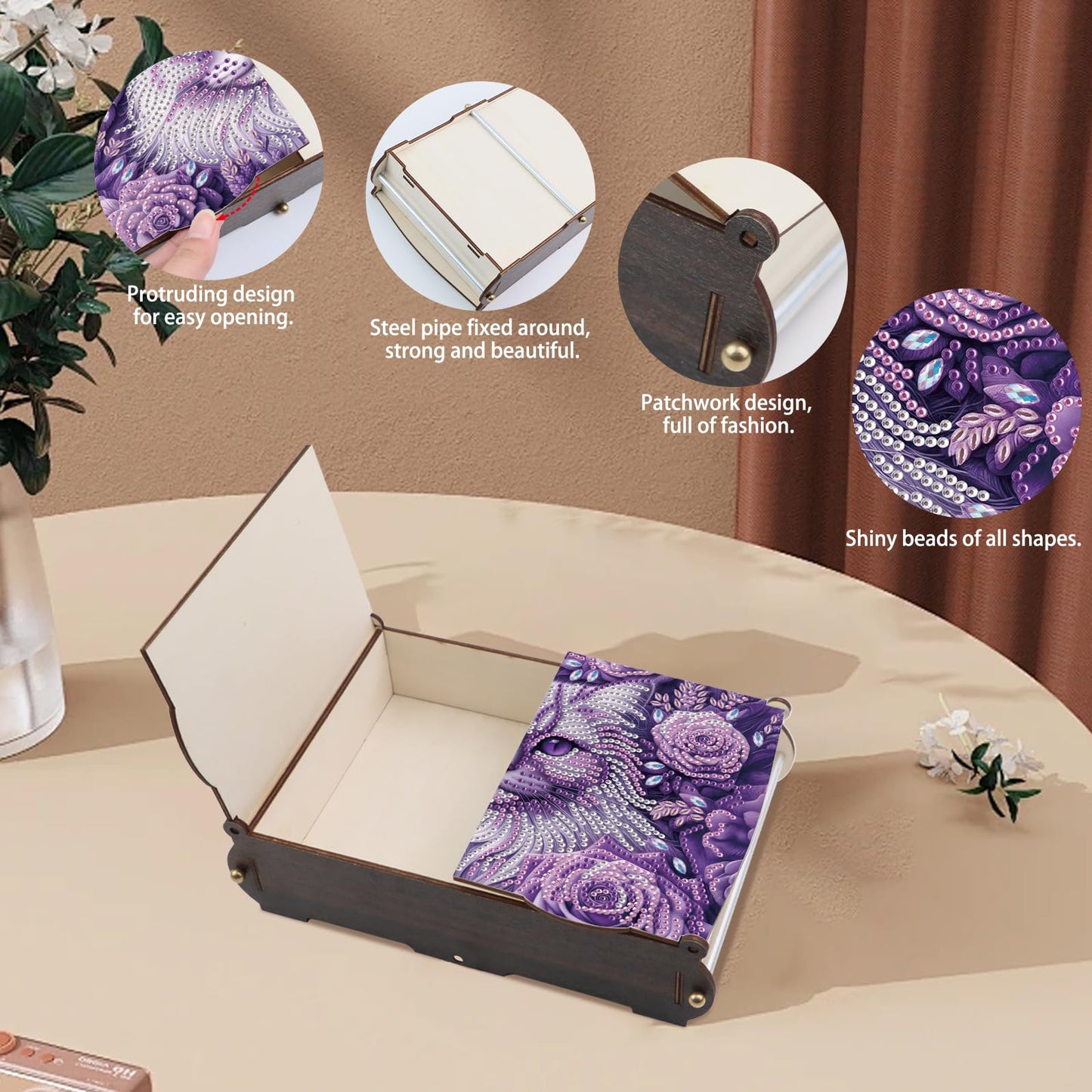MVVMTOP Diamond Art Painting Kit Wooden Storage Box, cat Pattern DIY Special Shaped Diamond Flip Cover Wooden Money Box, Handmade Art Desktop Decorations Birthday Gifts for Friends