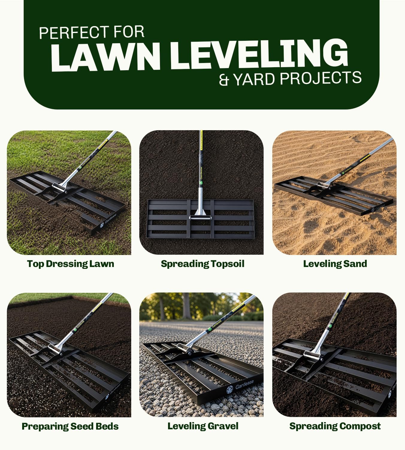 Gardease Lawn Leveling Rake 30 Inch x 10 Inch – Heavy Duty Lawn Leveler & Yard Leveling Rake – Steel Lawn Level Rake & Leveling Tool for Soil, Sand & Top Dressing