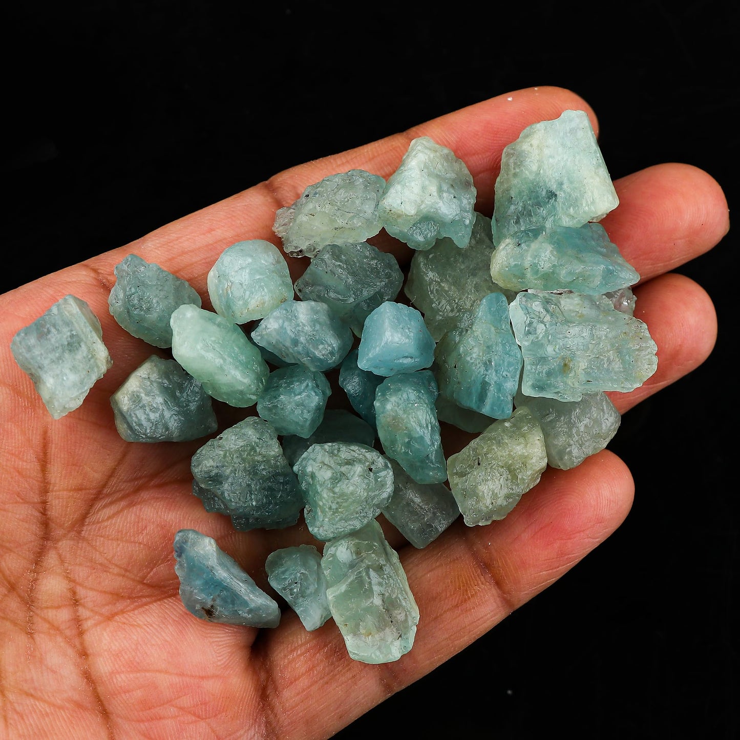 GEMSYMPHONY 50 Carat Raw Aquamarine Loose Gemstone Lot – 7 to 9 Pcs Natural Uncut Blue Crystals, Rough Healing Stones for Jewelry Making Supply, Meditation, Reiki & Chakra Balancing 10-20 mm