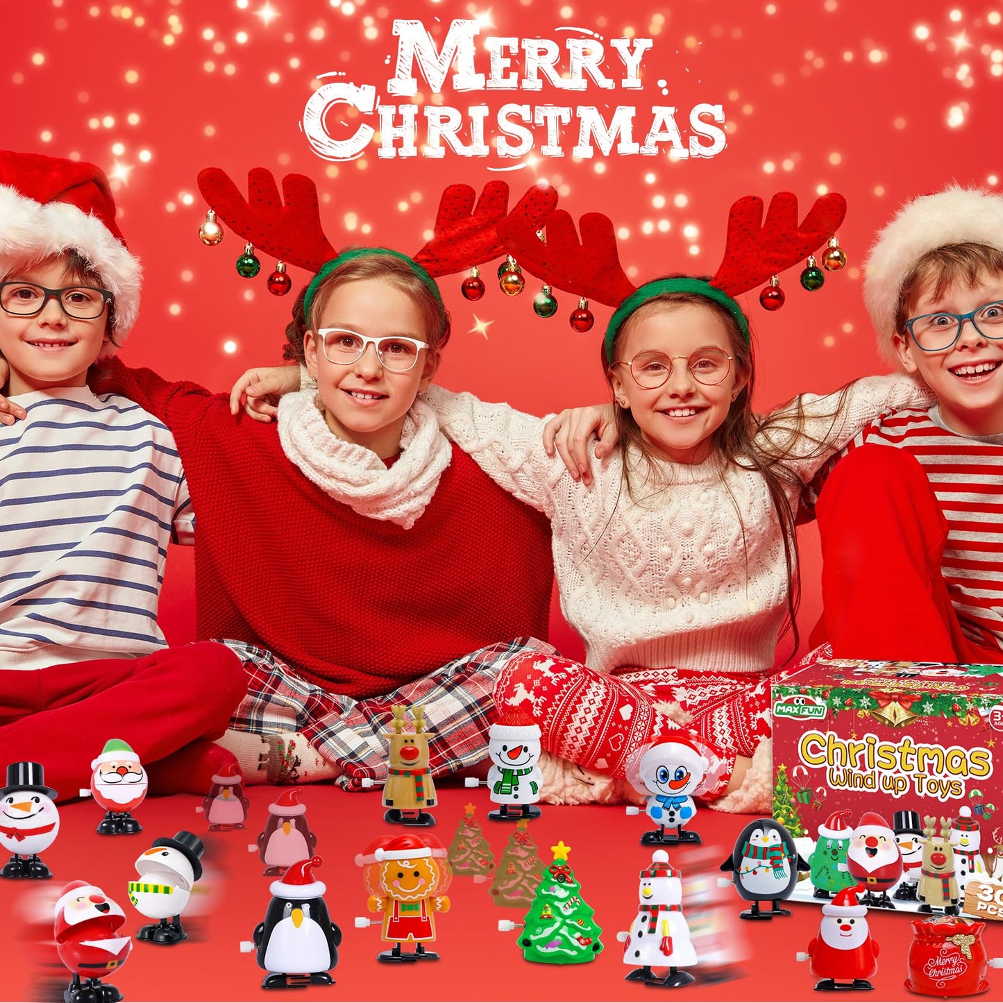 Max Fun 30pcs Christmas Wind Up Toys Stocking Stuffers for Kids Christmas Party Favors Bulk Christmas Goody Bag Filler