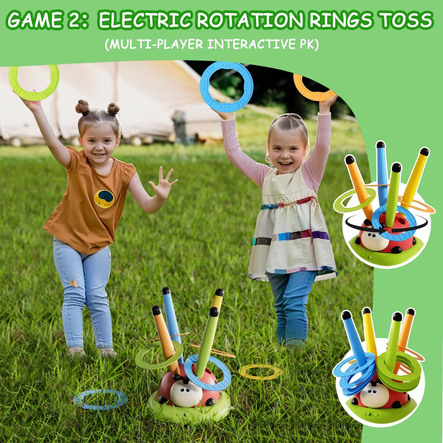 Pobaiyi 5 in 1 Musical Jump Toys, Toss Ring Game Stomping Launch Rocket Launcher for Kids, Obstacle Avoidance & Jump Squating Toy Games Remote Control Outdoor & Indoor Toys for Ages 4-8 8-13