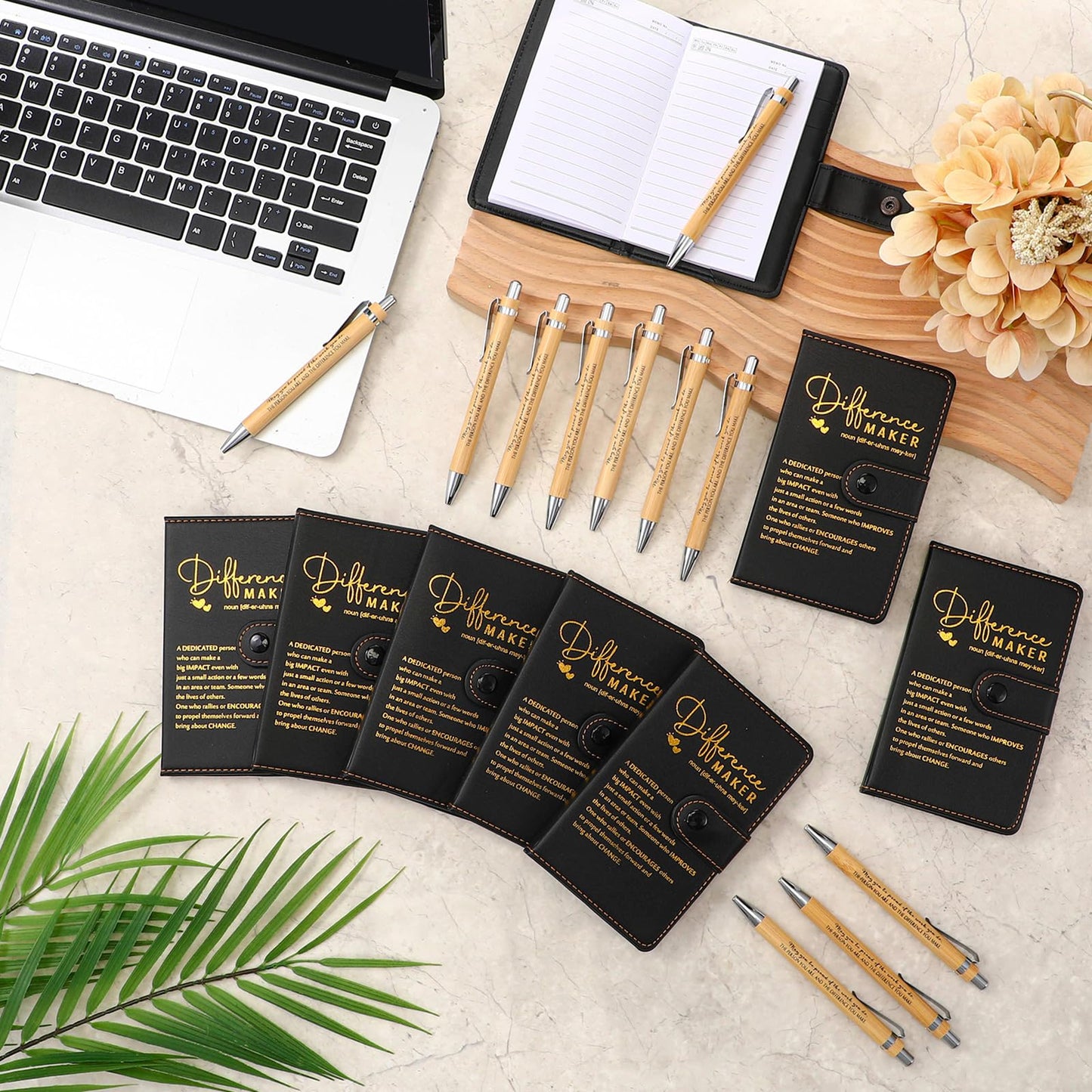 Marspark 20 Sets Difference Maker Teacher Appreciation Gifts Inspirational A5 Leather Notebooks with Pens Thank You Motivational Nurse Week Gifts for Men Women Nurse Teacher Graduation (Black)