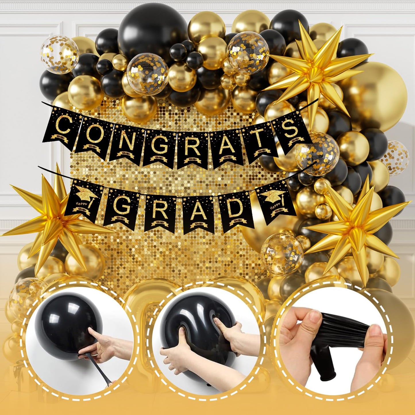 Sllyfo Graduation Decorations 2026 Black and Gold, 2026 Graduation Party Decorations Balloon Arch Kit, Black and Gold Graduation Balloons Class of 2026, Graduation Balloon Banner Arch Kit