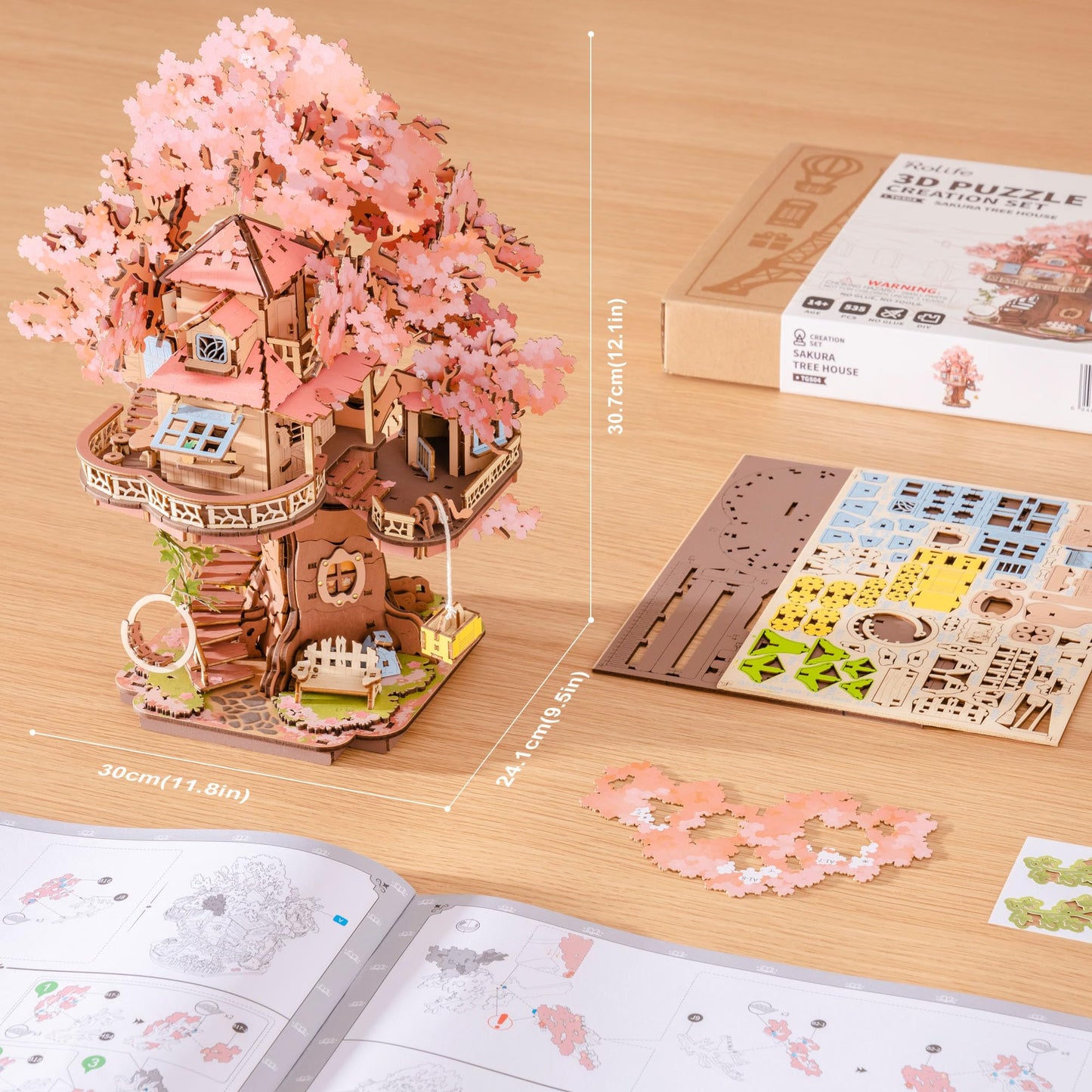 Rolife 3D Puzzles for Adults, Cherry Blossom Bonsai Tree Plants, Japanese Sakura Tree House Flowers Building Set for Adults for Table Toys & Home Decor, Creative Birthday Gift for Girls&Boys (535 PCS)