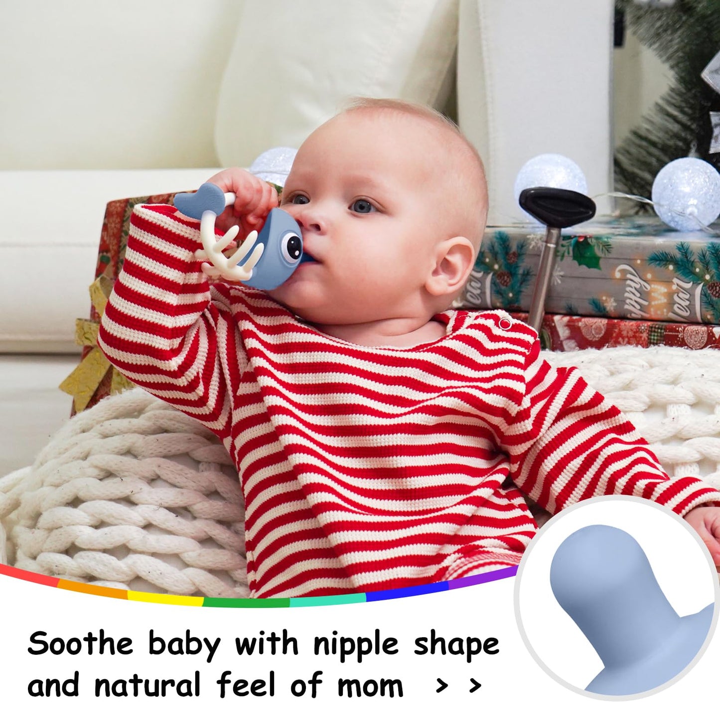Baby Teething Toys 0-6 Months, Mombella Clownfish Teething Toys 6-12 Months, Baby Teether Toys with No Drop Strap, Silicone Baby Teething Relief Chew Toy, Easy to Hold for Infant, BPA Free, Blue
