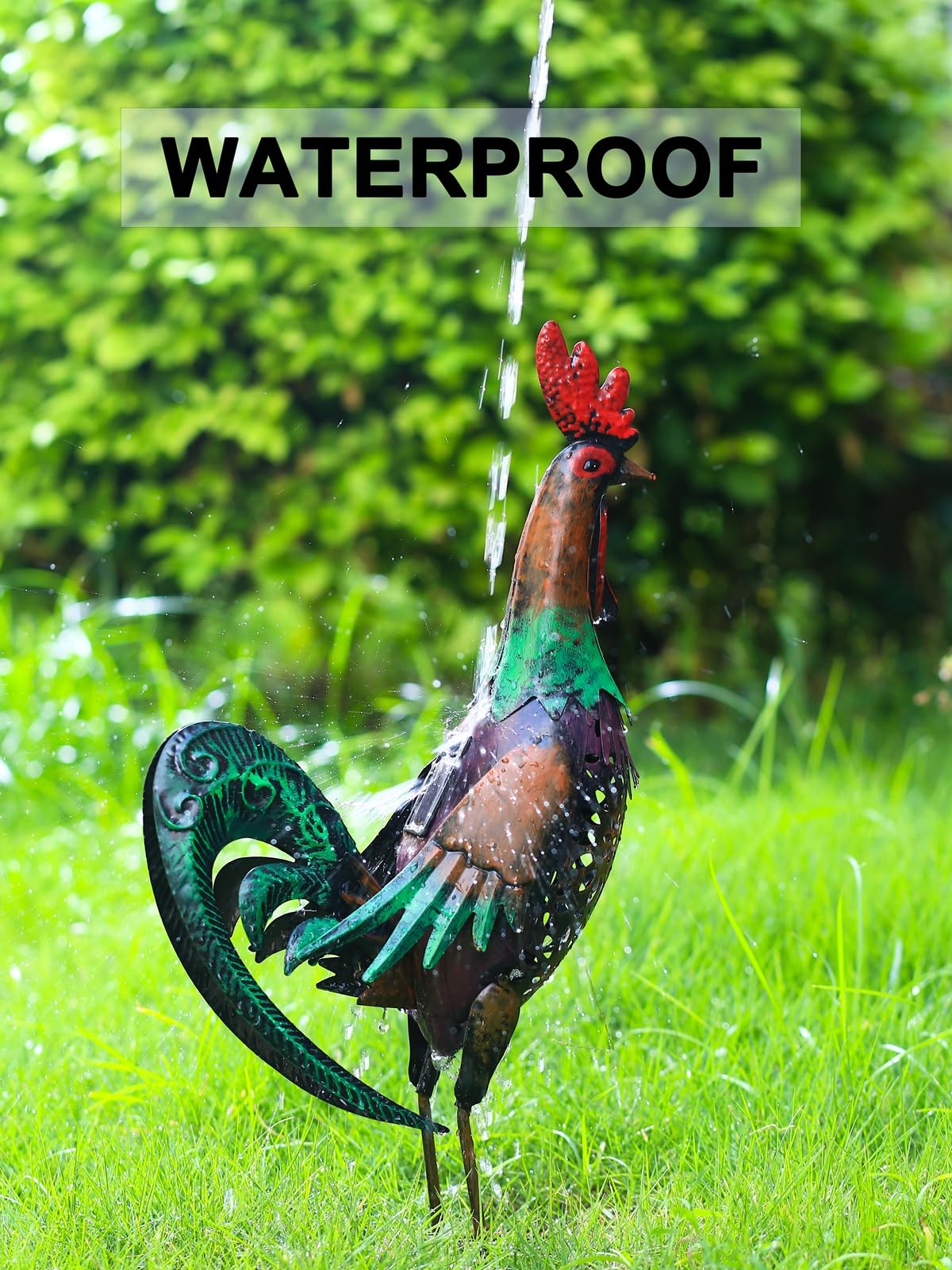 WDLFCGC Solar Rooster Statue Light Outdoor, 18" Metal Yard Art Rooster Figurines(Retro Rooster).