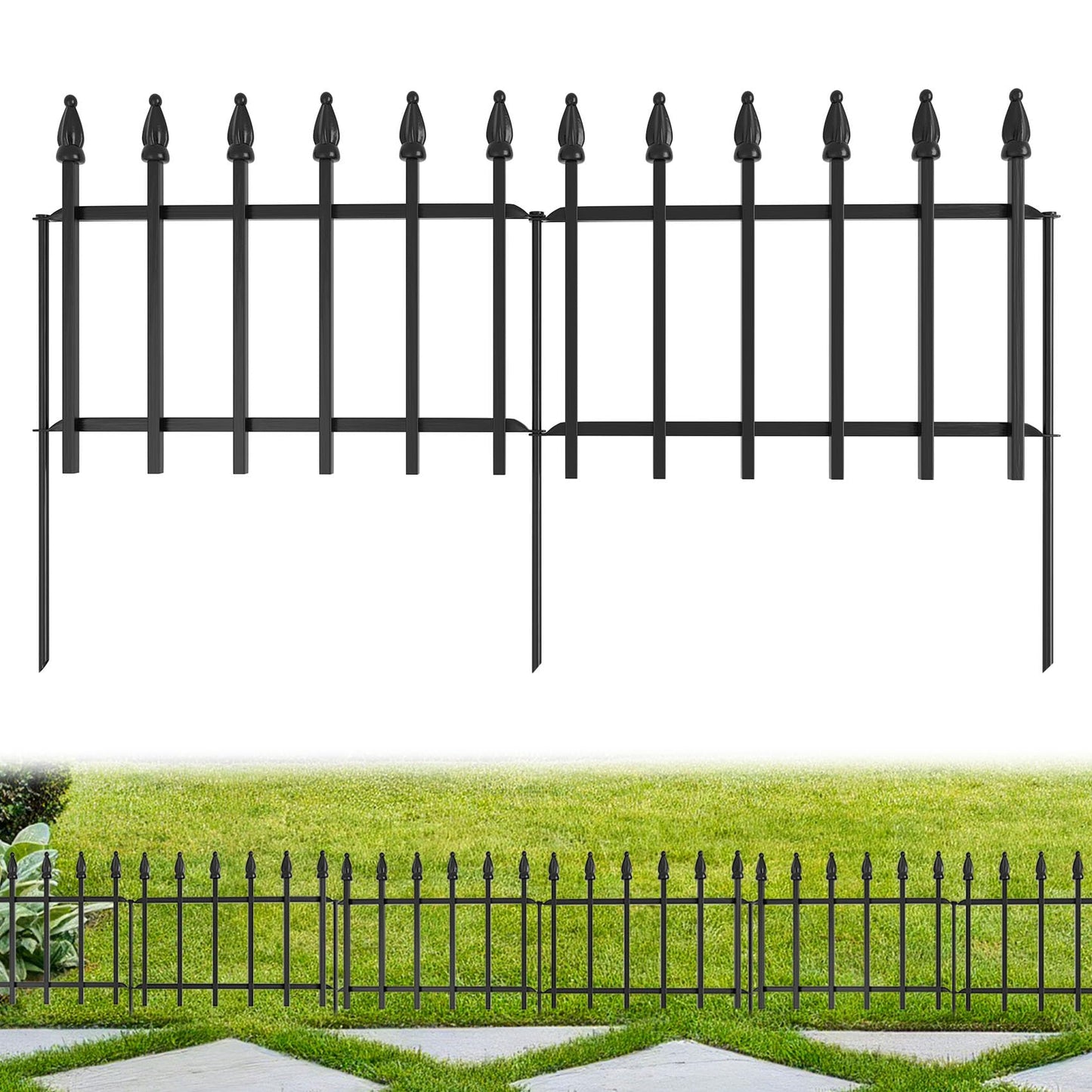 LATIHUUM Decorative Garden Fence 10ft (L) x 19in (H) - 7 Panels Heavy Duty Garden Fencing Animal Barrier Rustproof Metal Fence Border for Outdoor Yard & Flower Bed Decor