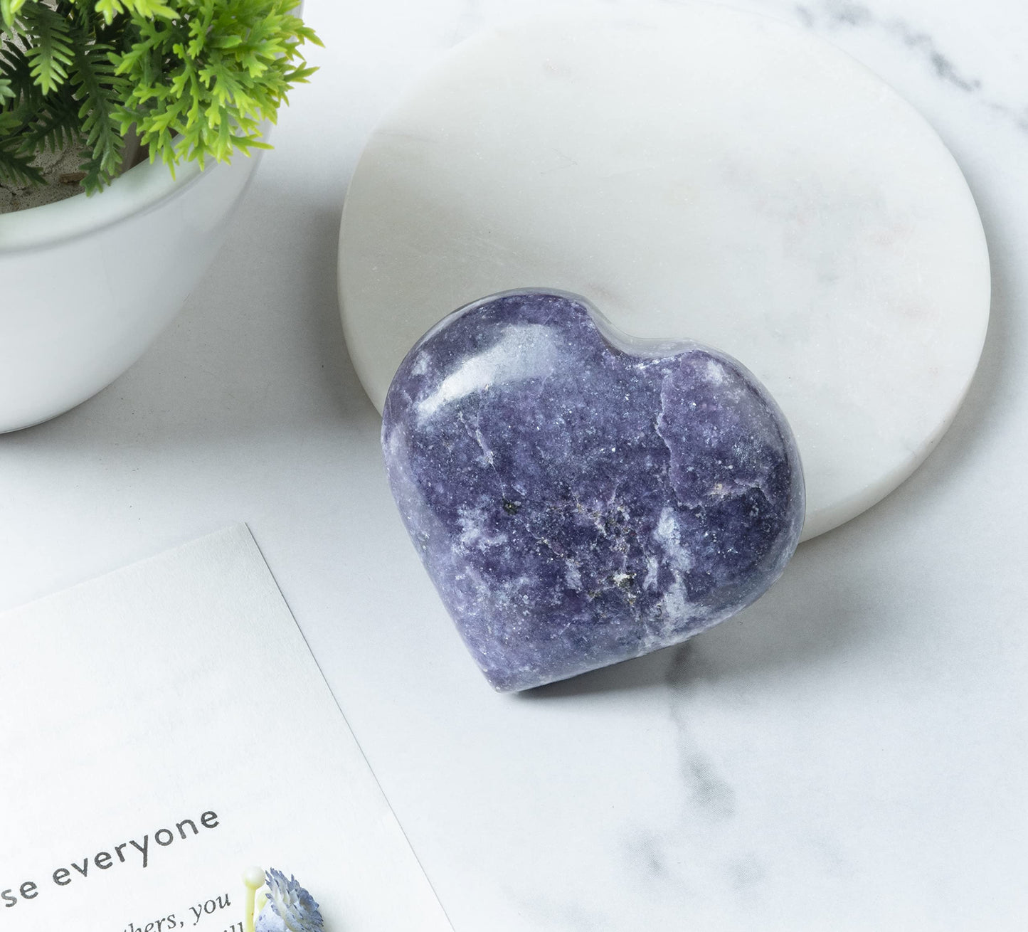 Crocon® 50mm Lepidolite Heart stone Big Heart Shape Puff Stones Set 450+ Carats Pocket Crystal Healing Tumble Collection Palm Worry Stone Good Luck Charm Meditation Gift Craft Home Decor