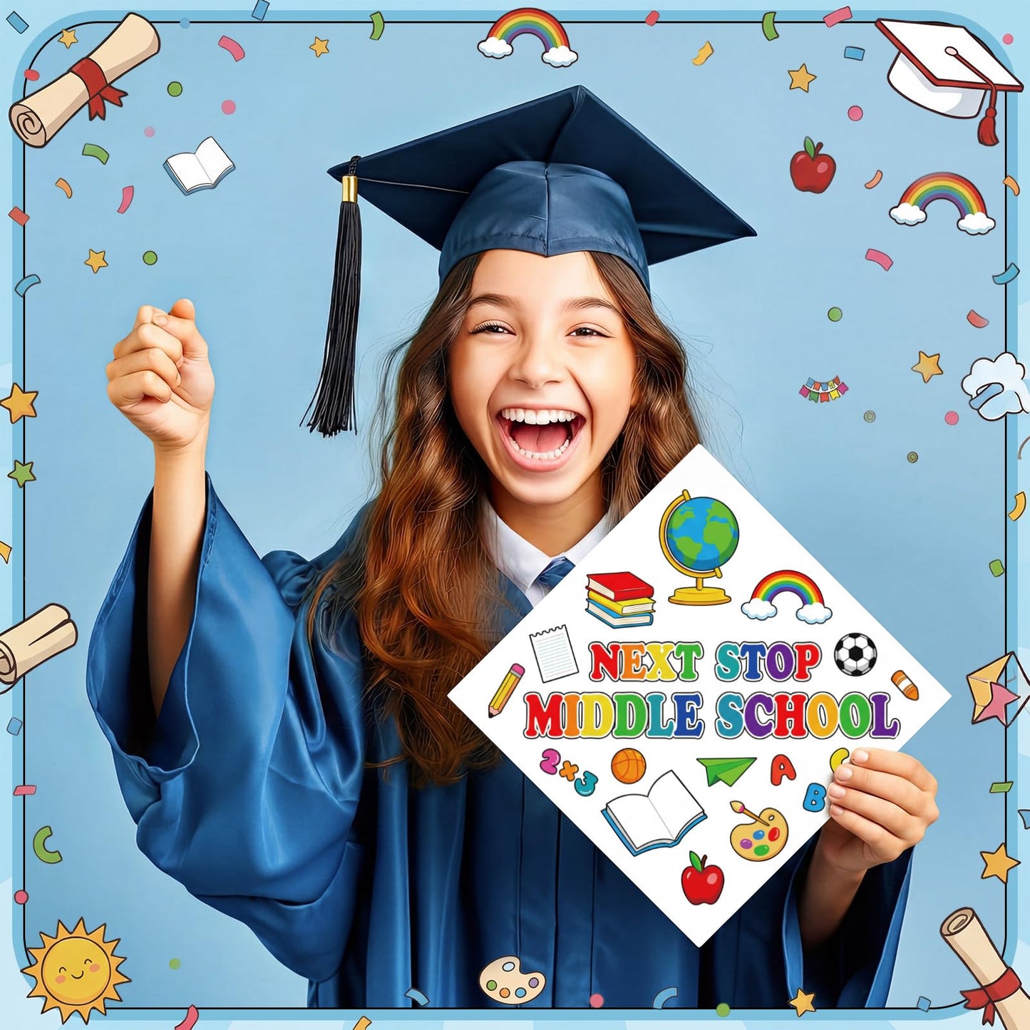 Sabary 24 Pcs 5th Grade Graduation Cap Stickers Kit 2026 Graduation Cap Topper Craft DIY Graduations Hat Decorations Stickers for Kids Classroom Crafts Activities Party Supplies