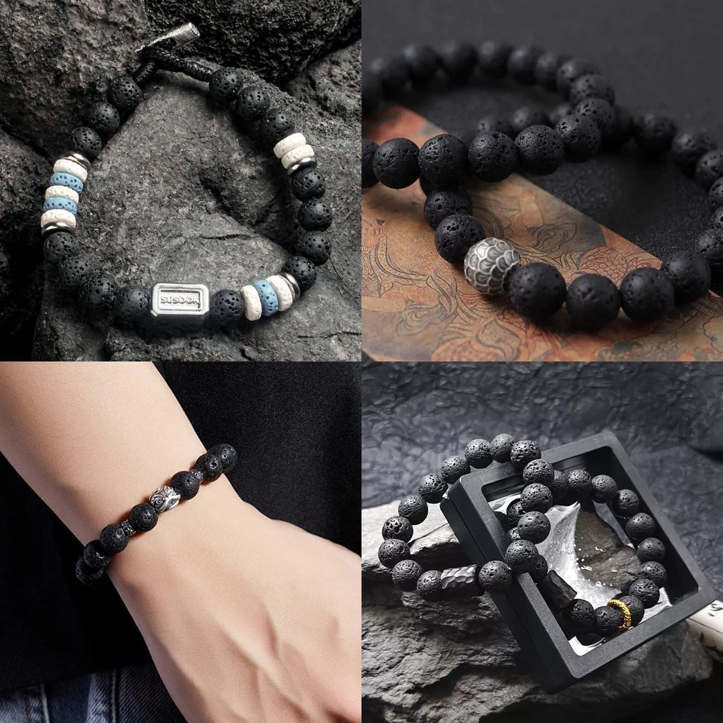 Yochus 60pcs Volcanic Rock/Black Lava Rock Beads，6mm Healing Power Natural Stone Round Loose Beads for Jewelry Making Earring Necklace DIY Crafts