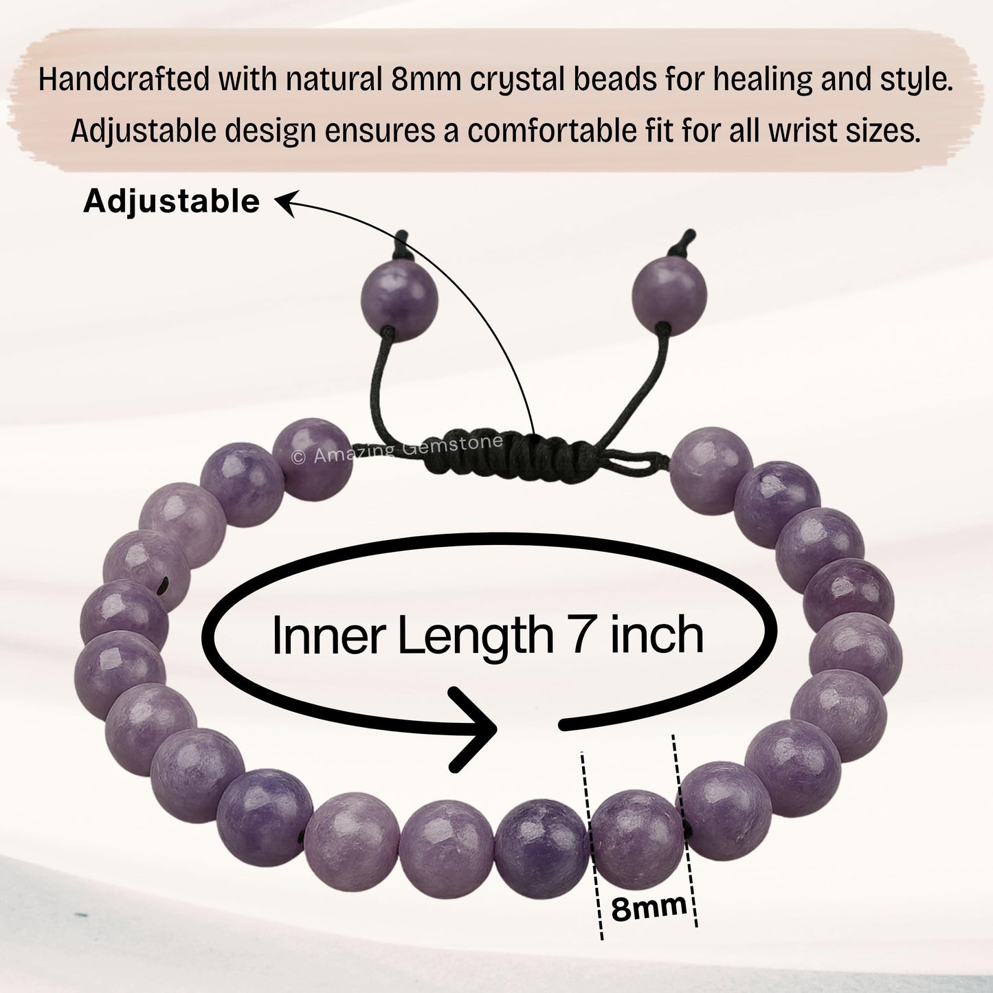 Amazing Gemstone Lepidolite Bracelet for Women Men's Gifts - Protection Healing Crystal Bracelet - 8mm Gemstones Beaded Adjustable Bracelet Pulseras Para Hombres Mujer Stocking Stuffers
