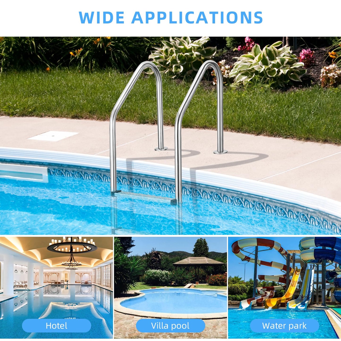 Swimming Pool Ladder, 5-Step Thickened Stainless Steel, Heavy Duty Non-Slip Above Ground Pool Ladder, Weight Capacity 385lbs, for Indoor/Outdoor Pool, Easy Assembly, Sliver