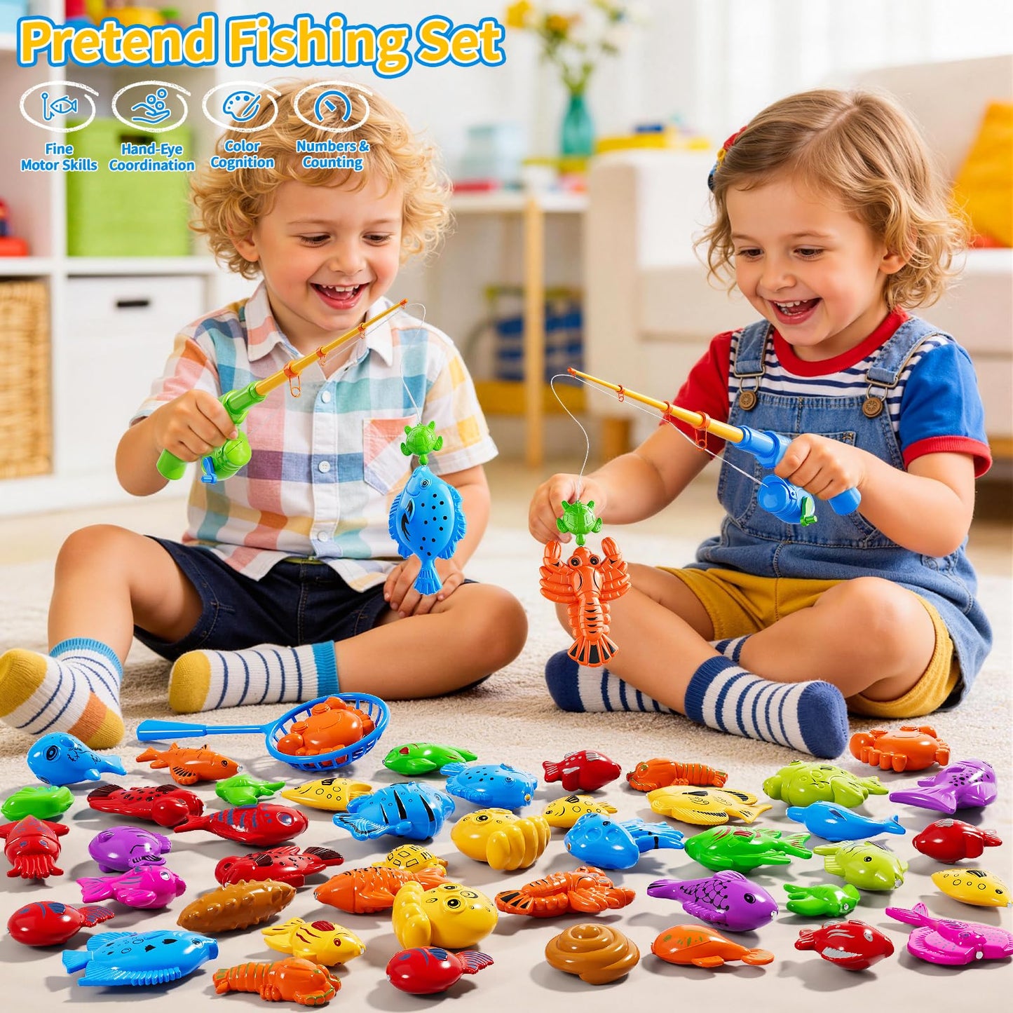 Magnetic Fishing Toy for Kids 3-5, Magnetic Fishing Game for Kids Ages 4-8, Water Table Toys with Fishing Rod Set, Outdoor Plastic Floating Fish, Kids Bath Pool Fishing Water Toys for Baby Boys Girls