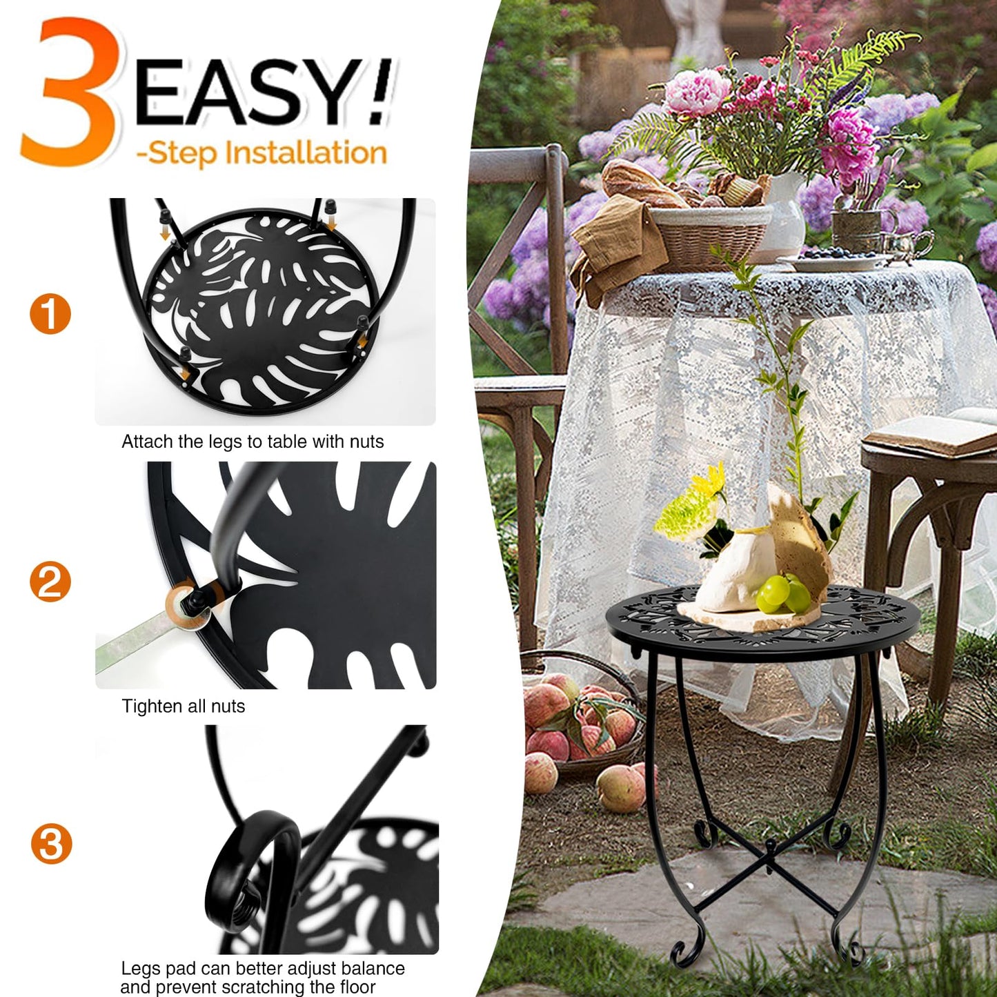 Patio Side Table, Weather Resistant Metal Side Table, Small Round Outdoor End Table Accent Side Table for Patio Yard Porch Balcony Garden Bedside Plant Stand Indoor Outdoor (H 17Inch) (1)