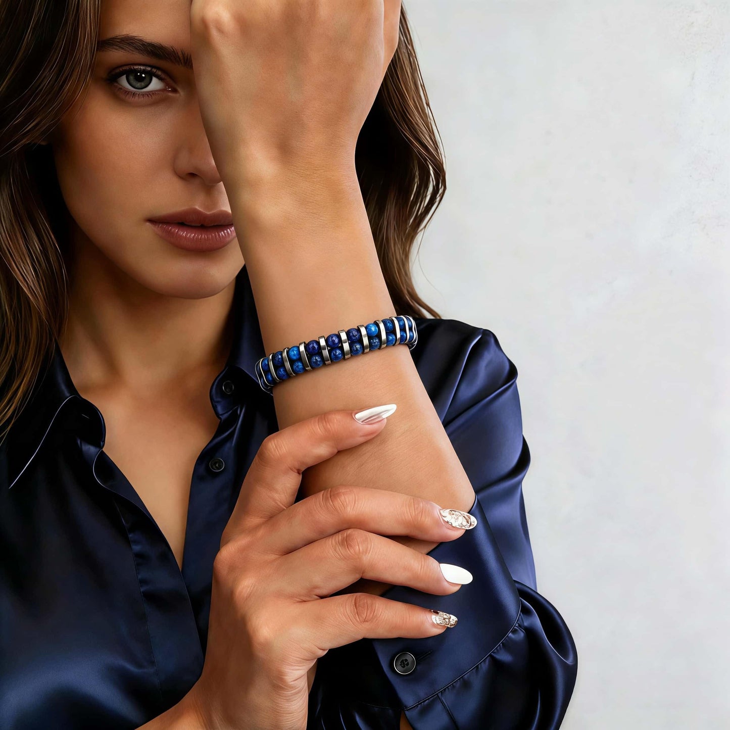MAIYIDACK Double Row Lapis Lazuli Hematite Energy Art Jewelry, 3-in-1 Triple Protection Bracelet for Intuition & Wisdom, Spiritual Men & Women, Reiki Healing Gift (Lapis Lazuli)