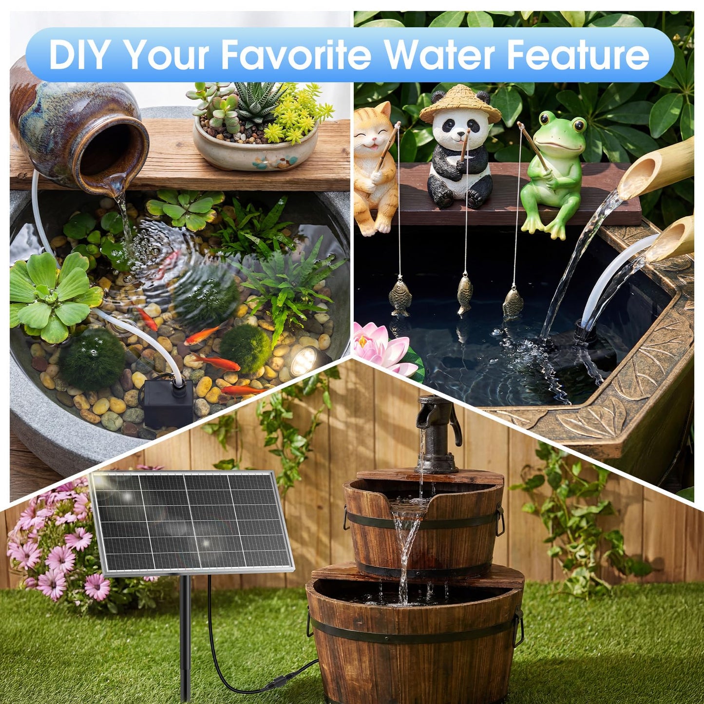 AMZtime 20W Solar Fountain Pump, Solar Water Pump with Lights Built-in 4000mAh Battery, 2026 New DIY Solar Water Fountain for Bird Bath, Pool, Pond, Garden, Fish Pond, Small Waterfall