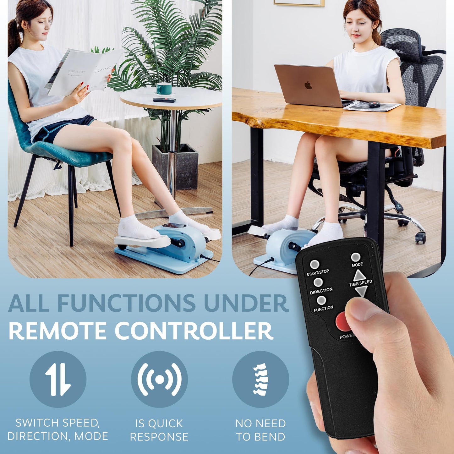 Under Desk Elliptical Exercise Machine, Electric Leg Exerciser with 12 Speeds, Forward & Reverse Modes,Quiet Compact Seated Pedal Stepper Machine with Remote Control for Seniors & Adults (Blue)