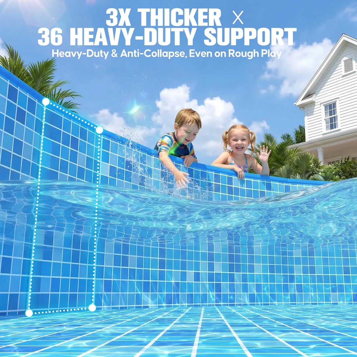 AixPool 2026 Large Foldable Pool,Non-Inflatable Pool for Adult,Foldable Swimming Pool,Plastic Kiddie Portable Pool,Collapsible Kid Pool for Backyard,Oversized Easy Setup Family Pool for Adult,7.5FT