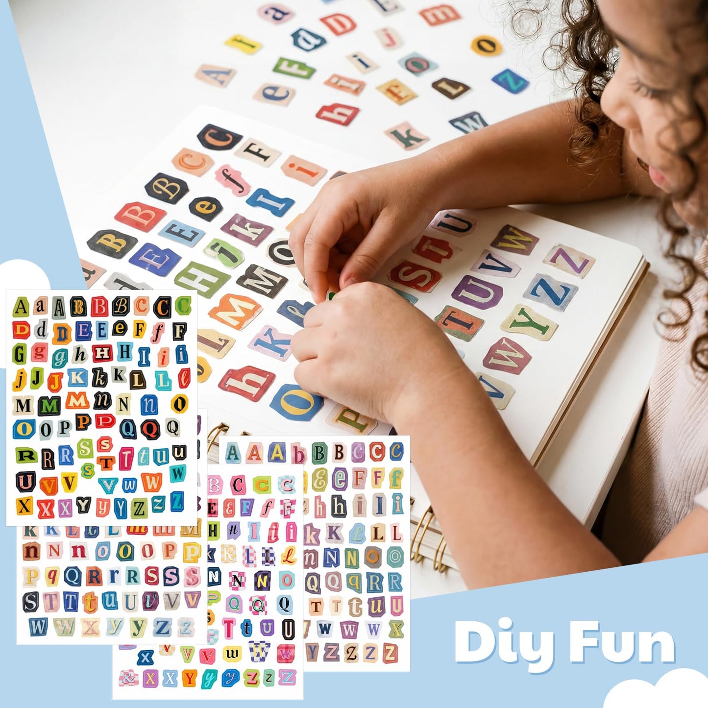 Frienda 2400 Pcs 32 Sheet Letter Stickers for Scrapbook with Tweezers Magazine Ransom Letters Stickers Small Vintage Alphabet Sticker for Journaling Supplies Laptop Water Bottle DIY Crafts Gift